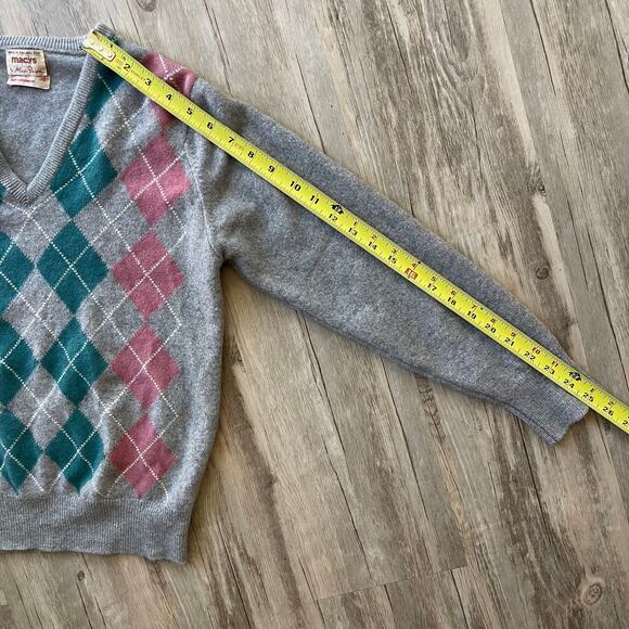 Vintage Alan Paine Women 100% Cashmere Sweater Sz 38 Argyle V-Neck Grey Englandd - Picture 7 of 9